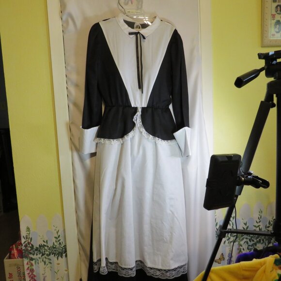 Adult Dress Black White Historical Colonial Costume Pilgrim 1pc 53" tall - Picture 1 of 11